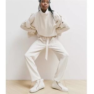 Madewell Brushed Herringbone Jacquard Turtleneck Top in cream size small